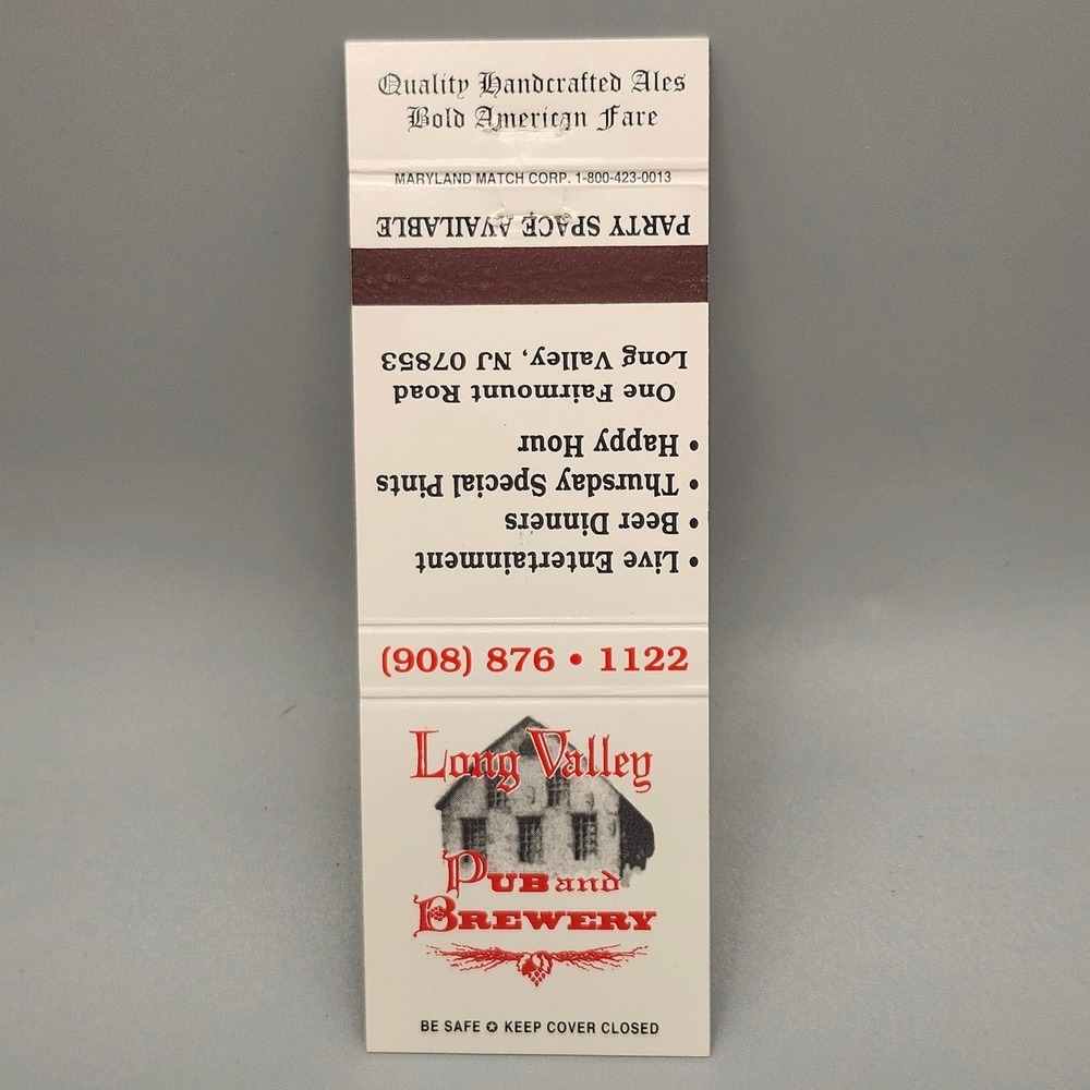 Long Valley Pub & Brewery NJ Matchbook Cover - Craft Beer Bar Memorabilia